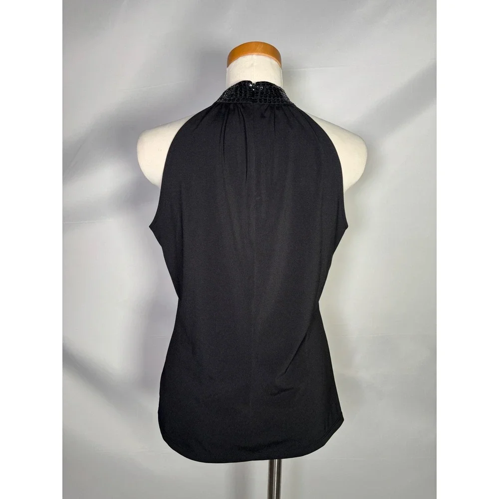 Michael Kors Women Black Sequin Halter Neck Top Sleeveless Blouse‎ Size M